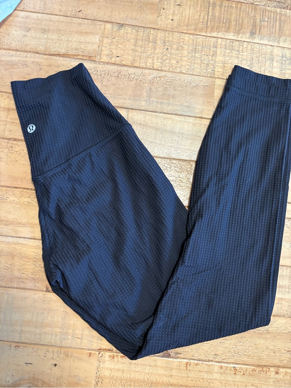 lululemon athletica Black Textured High-Rise Leggings with Logo